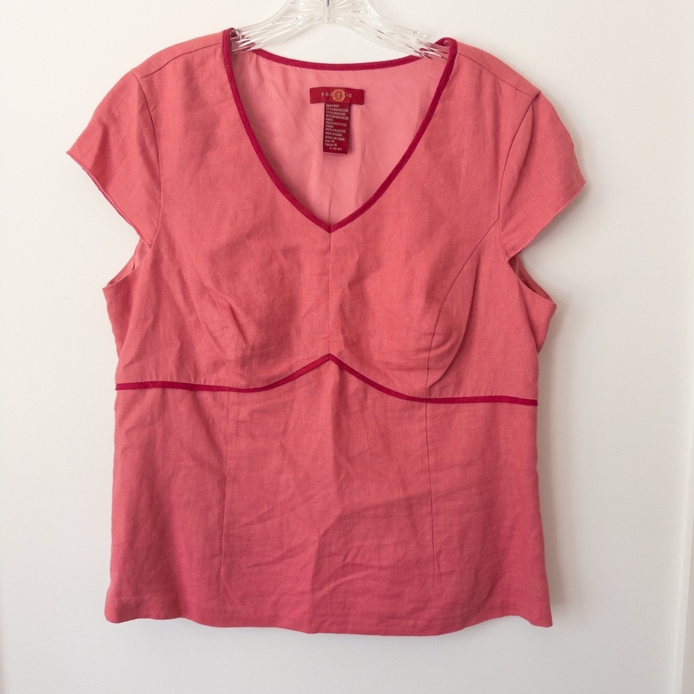 Y2K Pink Bustier Top Womens Size 16‎ Linen Retro Sangria 90s Romantic Feminine